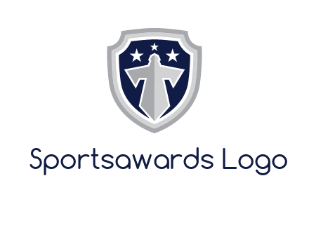 stars with sword in shield security logo