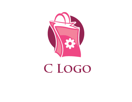 3D shopping bag in circle logo