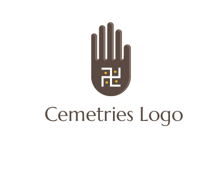 hand logo with the Swastika symbol