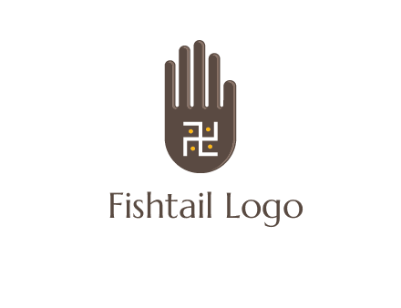 hand logo with the Swastika symbol