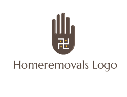 hand logo with the Swastika symbol