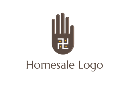 hand logo with the Swastika symbol