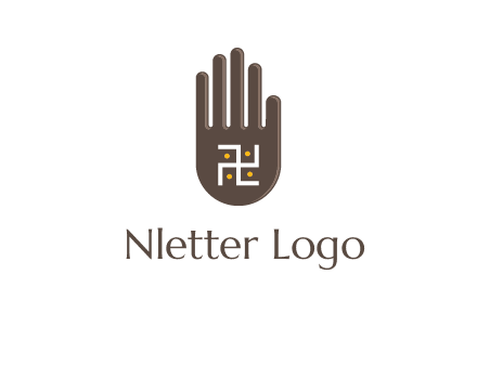 hand logo with the Swastika symbol