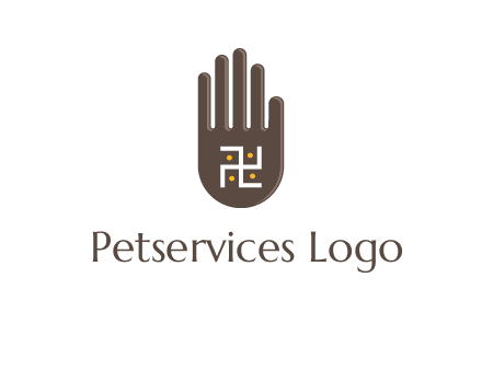 hand logo with the Swastika symbol