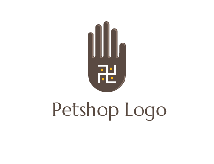 hand logo with the Swastika symbol