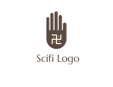 hand logo with the Swastika symbol