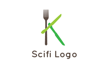 letter K with knives and fork