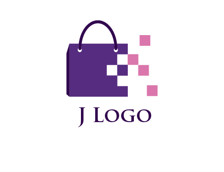 pixels coming out of a shopping bag logo