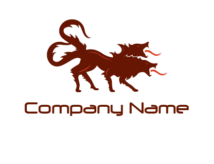 Orthrus logo with monster wolf or dog with two heads breathing fire