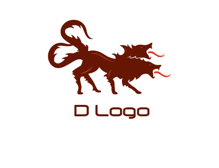 Orthrus logo with monster wolf or dog with two heads breathing fire