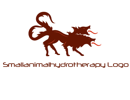 Orthrus logo with monster wolf or dog with two heads breathing fire