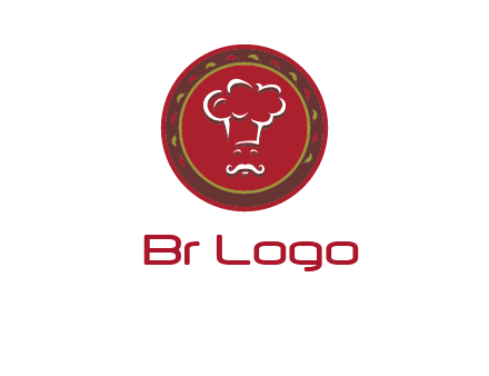 chef with hat in circle with pattern ring restaurant logo