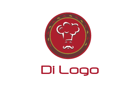 chef with hat in circle with pattern ring restaurant logo