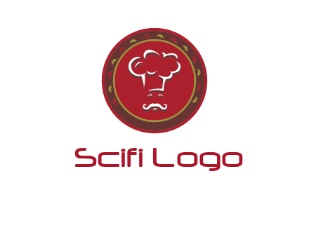 chef with hat in circle with pattern ring restaurant logo