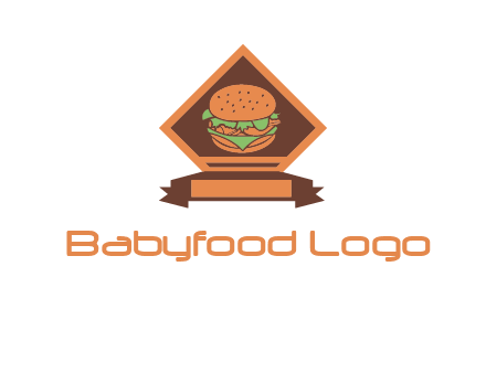 burger in rhombus with ribbon restaurant logo