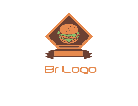 burger in rhombus with ribbon restaurant logo