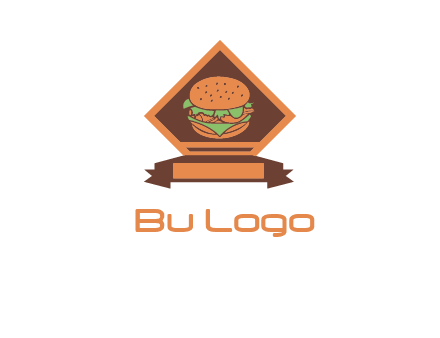 burger in rhombus with ribbon restaurant logo