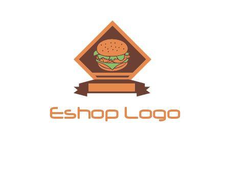 burger in rhombus with ribbon restaurant logo