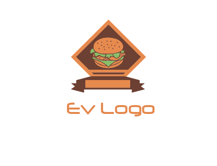 burger in rhombus with ribbon restaurant logo