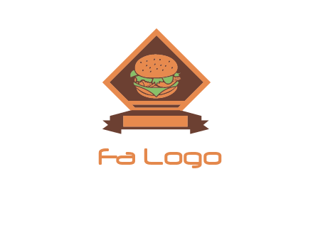 burger in rhombus with ribbon restaurant logo