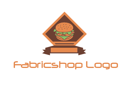 burger in rhombus with ribbon restaurant logo