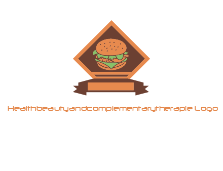 burger in rhombus with ribbon restaurant logo