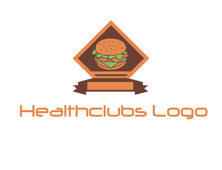 burger in rhombus with ribbon restaurant logo