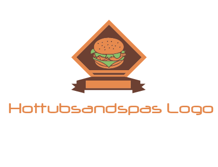 burger in rhombus with ribbon restaurant logo