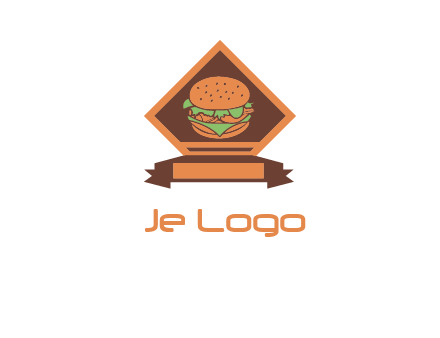 burger in rhombus with ribbon restaurant logo