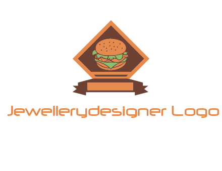 burger in rhombus with ribbon restaurant logo