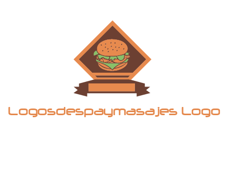 burger in rhombus with ribbon restaurant logo