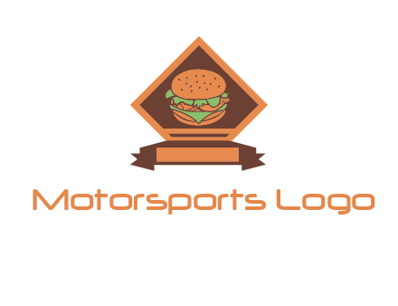 burger in rhombus with ribbon restaurant logo