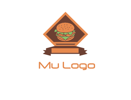 burger in rhombus with ribbon restaurant logo