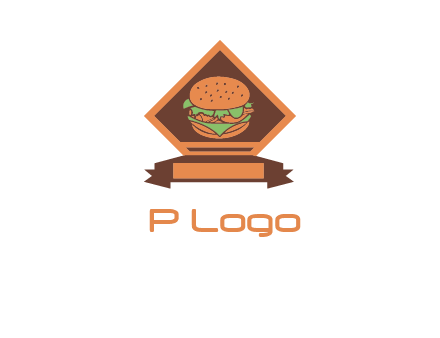 burger in rhombus with ribbon restaurant logo