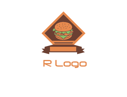 burger in rhombus with ribbon restaurant logo