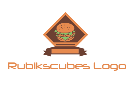 burger in rhombus with ribbon restaurant logo