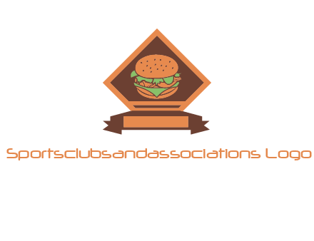 burger in rhombus with ribbon restaurant logo