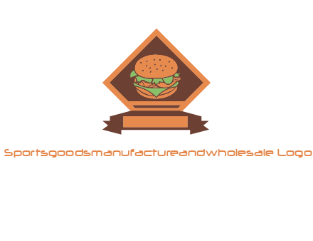 burger in rhombus with ribbon restaurant logo