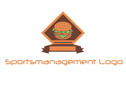 burger in rhombus with ribbon restaurant logo