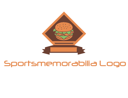 burger in rhombus with ribbon restaurant logo