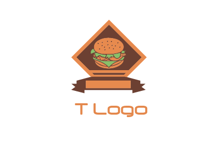 burger in rhombus with ribbon restaurant logo