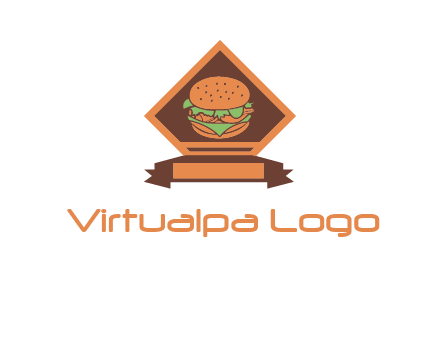 burger in rhombus with ribbon restaurant logo