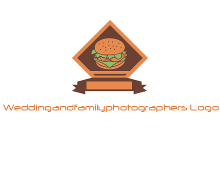 burger in rhombus with ribbon restaurant logo