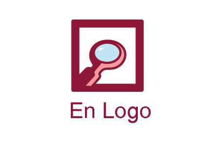 magnifying glass in square line logo icon