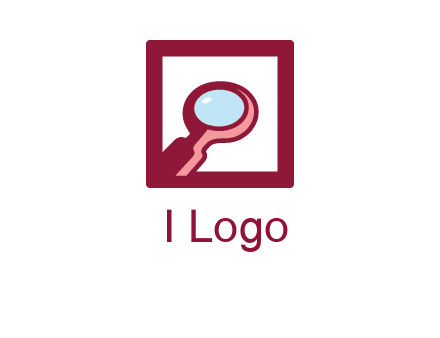 magnifying glass in square line logo icon