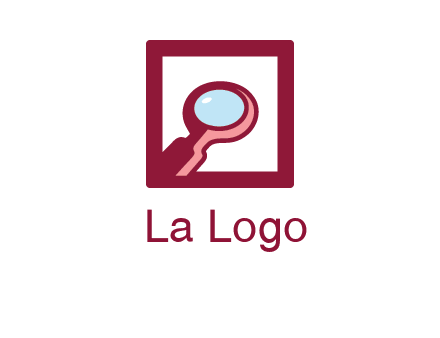 magnifying glass in square line logo icon