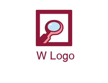 magnifying glass in square line logo icon