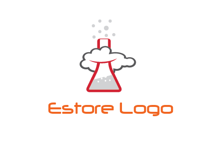 cloud around chemical flask research logo