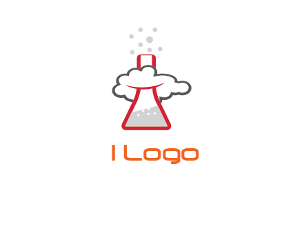 cloud around chemical flask research logo