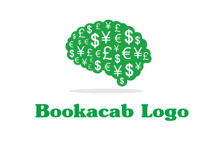 currency icons in brain shape logo